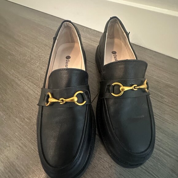 Womens Handmade Leather Loafers Metal button Black 8 - Dwarves Shoes - Picture 3 of 4